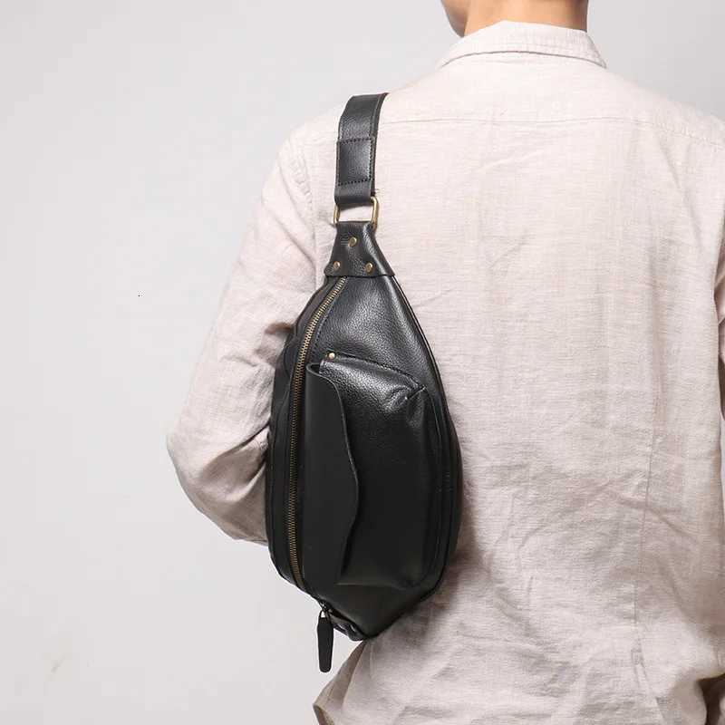 LUOKIR Retro Leather Mens Chest Bag Vegetable Tanned Leather Casual Crossbody Bag Cowhide Shoulder Bag Z251021