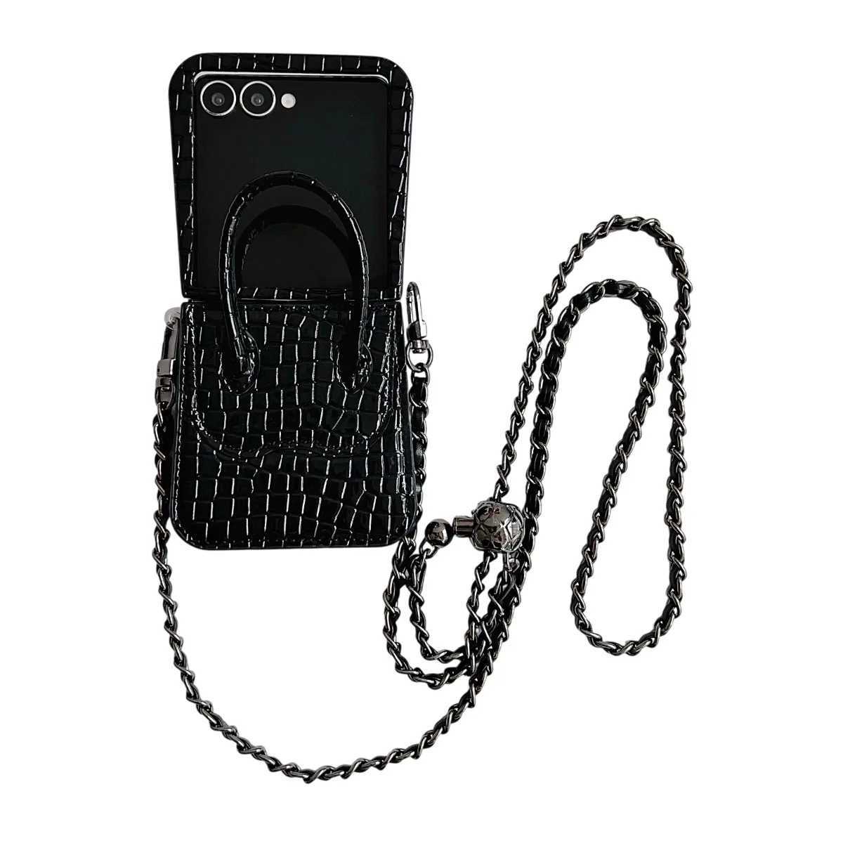 Crocodile Leather Crossbody Handbag Phone Case for Galaxy Z Flip 7 6 5 Hand Wrist Strap Shockproof Protection Cover J251114
