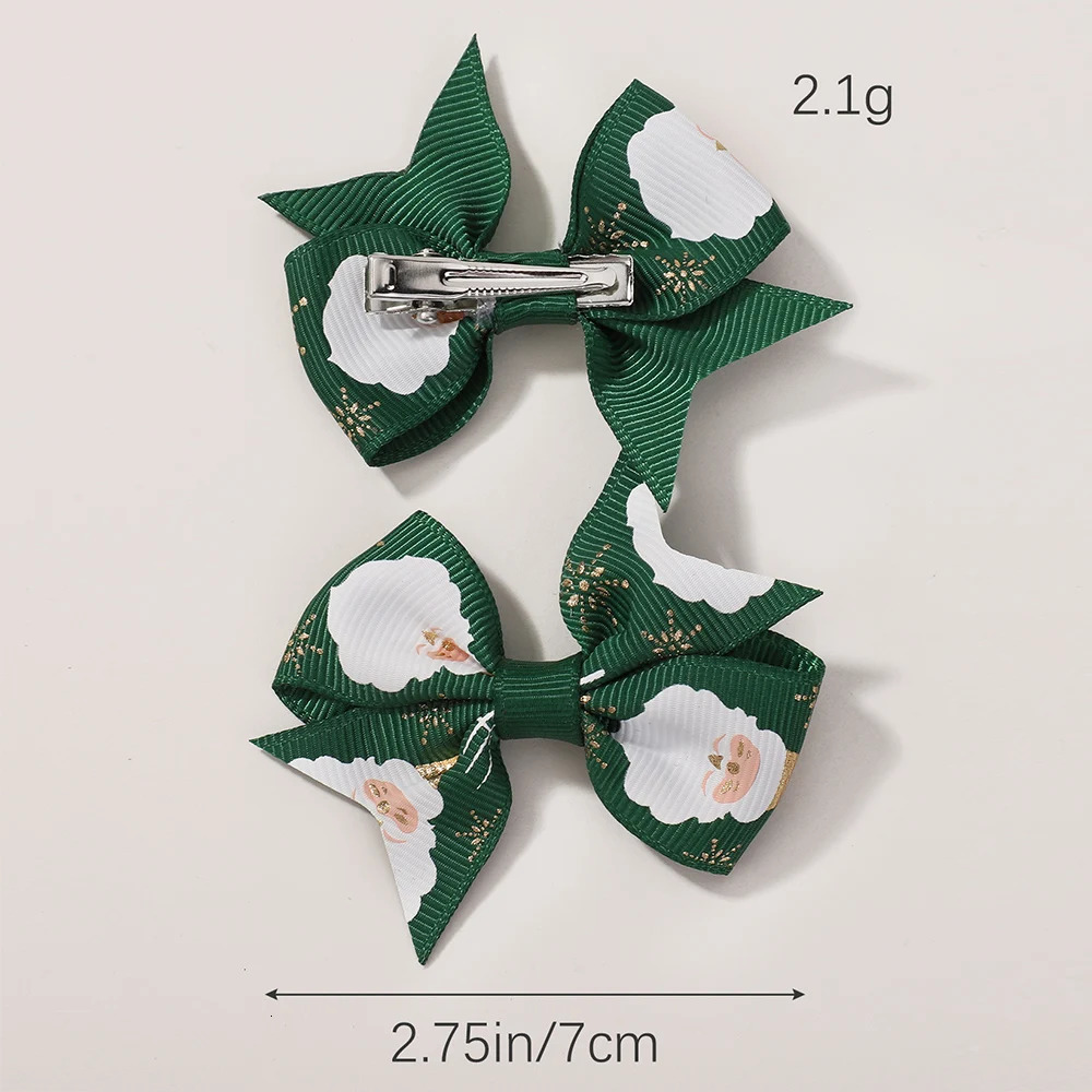 1020Pcs Christmas Snowman Santa Claus Bows Hair Clips Baby Girls Ribbon Bowknot Hairpin Kids Headwear Supplies Hair Accessories 251021