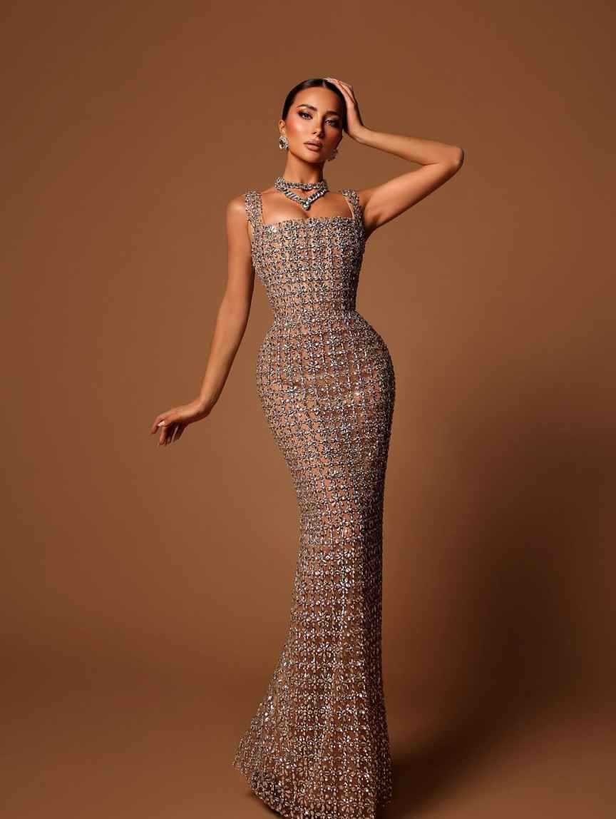 Gorgeous Evening Dresses Mermaid Square Neck Rhinestones Crystals Formal Occasion Backless Evening Gowns Prom Dresses Custom Made Vestidos de noche