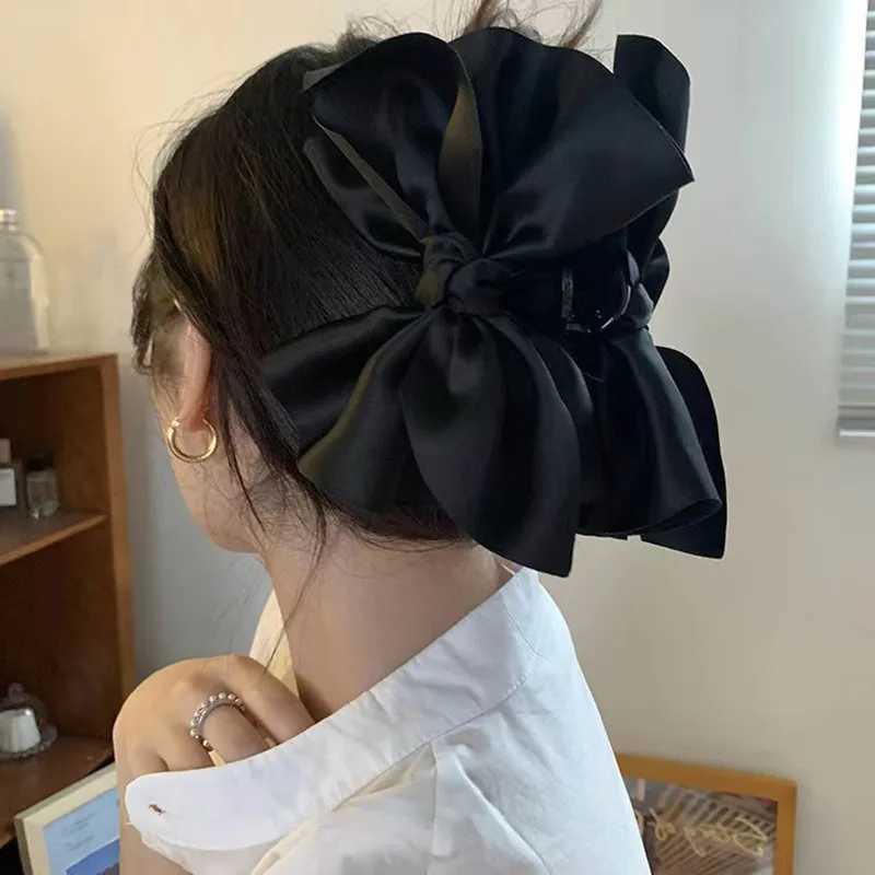 Large Black Bow Satin Hair Claw Clip Elegant NonSlip Strong Hold Grip Hair Jaw Clip For Thick Hair AccessoriesW254021
