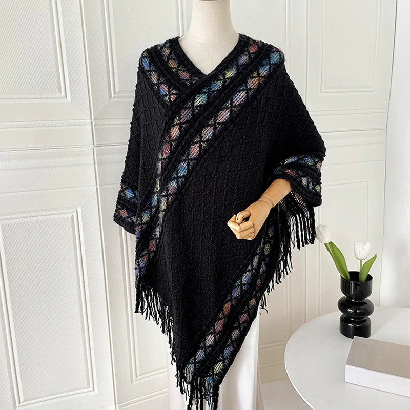 Womens Retro Pullover Tassel Shawl Ethnic Style Cape Knitted Outwear Coat Tourism Wear Pull 10090cm 251021