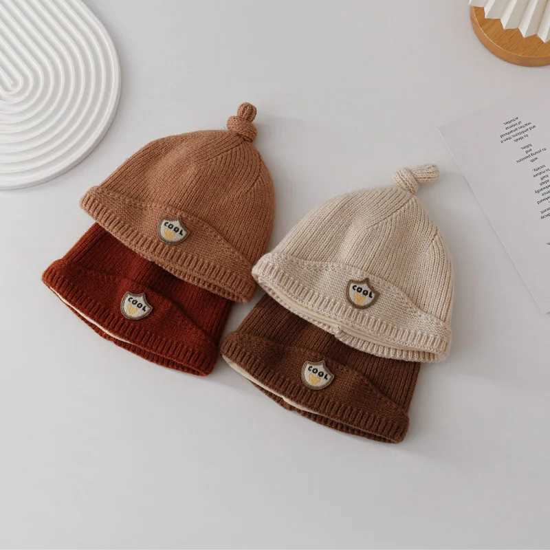 Winter Baby Knitted Hat Cute Bear Beanies 624M Toddler Ear Protection Caps Solid Color Woolen Crochet Bonnet Kids Pullover Cap J251021