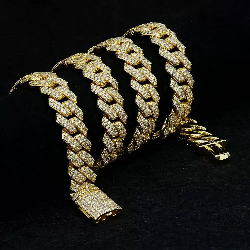 Stylish Iced Out Cuban Link Necklaces and Braclets Featuring Premium Diamon-like Simulated Stones