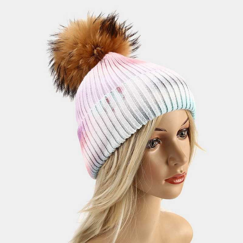 New Raccoon Fur Ball Knitted Hat for Women Autumn and Winter Fur Ball Hat Outdoor Windproof Corespun Yarn Hat H251020
