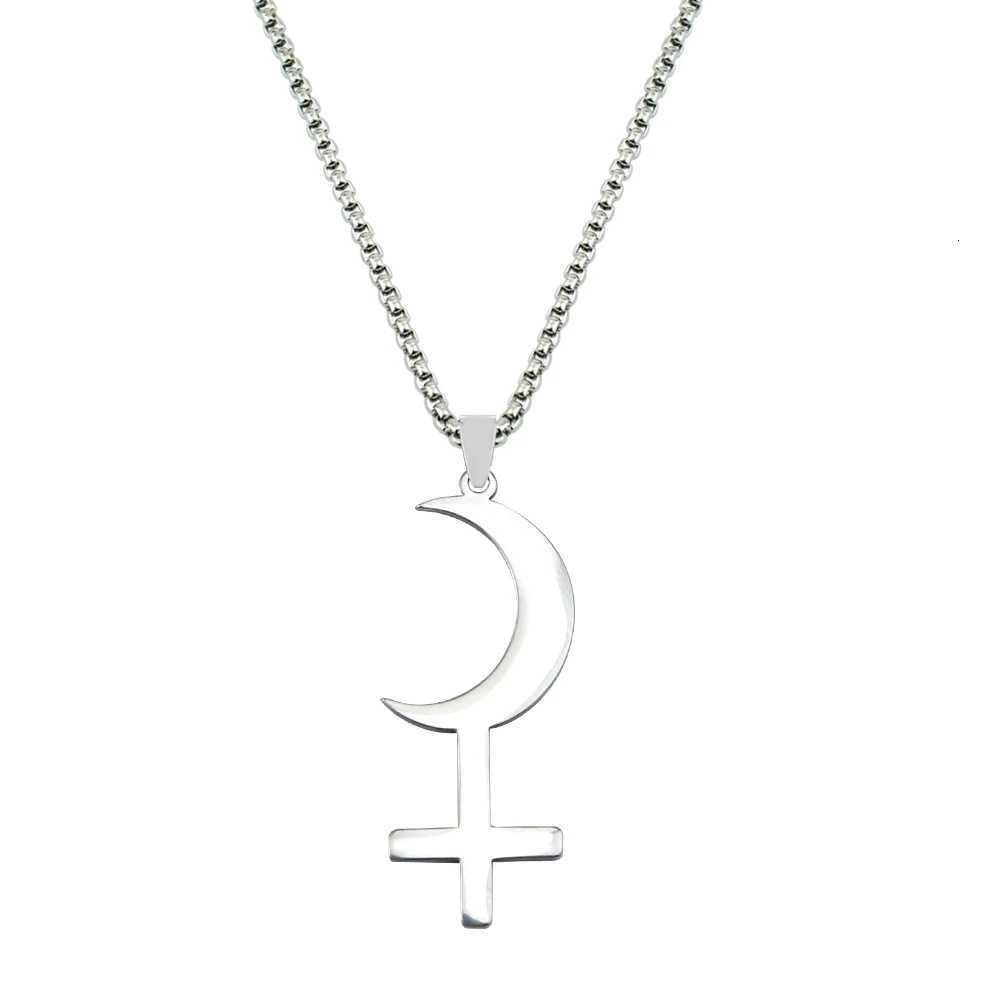 Silver Color Moon Cross Lilith Symbol Pendants Necklace For Women Stainless Steel Charms Astrological Symbol Sign Amulet JewelryXJ251018