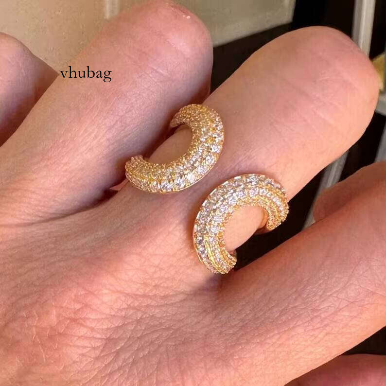 Gold-Plated Curved Double Band Silver Round Cut Original Silicon Stone Surprise Gift Ring for Lover Wedding Proposal Jewelry