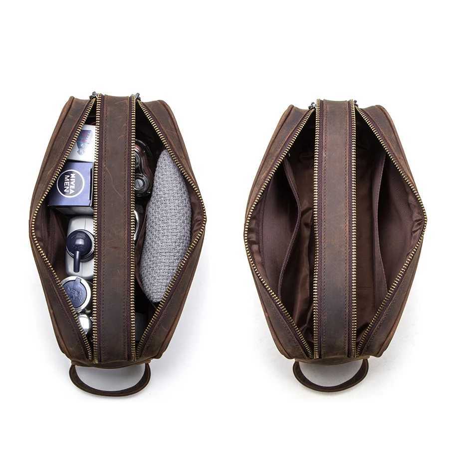 CONTACTS crazy horse genuine leather mens cosmetic bag male toiletry bag vintage wash bags mans make up bags travel organizerW251021