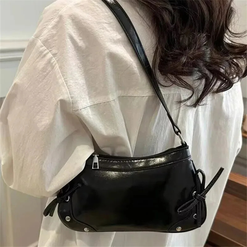 European American Soft Leather Shoulder Bag Bow Armpit Bag Versatile Single Shoulder Bags Fashionable Handbag Women for Daily 251015