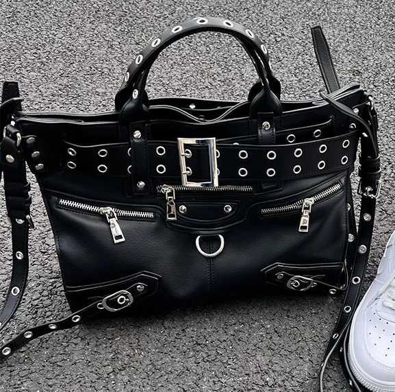 JIAERDI Rivet Black Tote Bag Women Y2k Grunge Vintage Large Capacity Crossbody Bags Ladies Moto Biker Luxury Designer Handbag Z251018