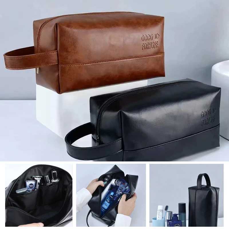 Mens Business Travel Bag Zipper Makeup Bags PU Leather Travel toiletry bag Cosmetics Organizer Storage Pouch Large CapacityW251021