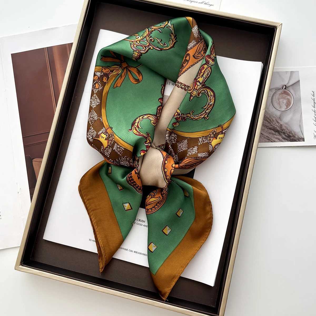 Luxury Silk Square Scarf for Wen Print Kerchi Soft Satin Haiand Hands Bag Ribbons Foard Hijab Neckerchi bandW251021