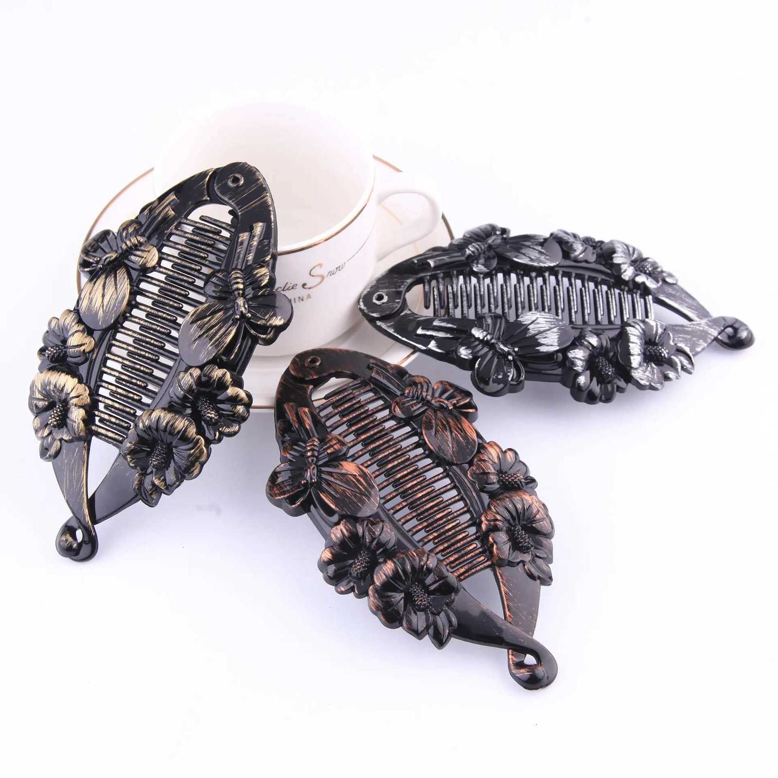 Furling Girl 1 PC Fashion Vintage Fish Shape Hair Clips Lrregular Flower Hair Jewelry Banana Hairpins For Women Hair AccessoriesW254021