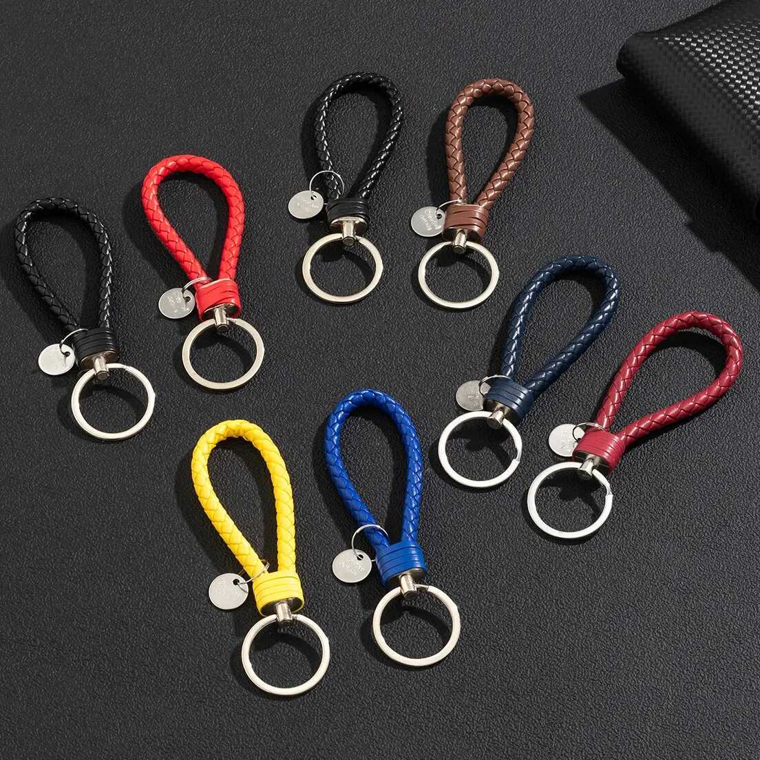 2PcsSet PU Leather Braided Woven Rope Keychain DIY Bag Pendant Key Chain Holder Key Car Trinket Keyring Men Women Gift Jewelry W251021