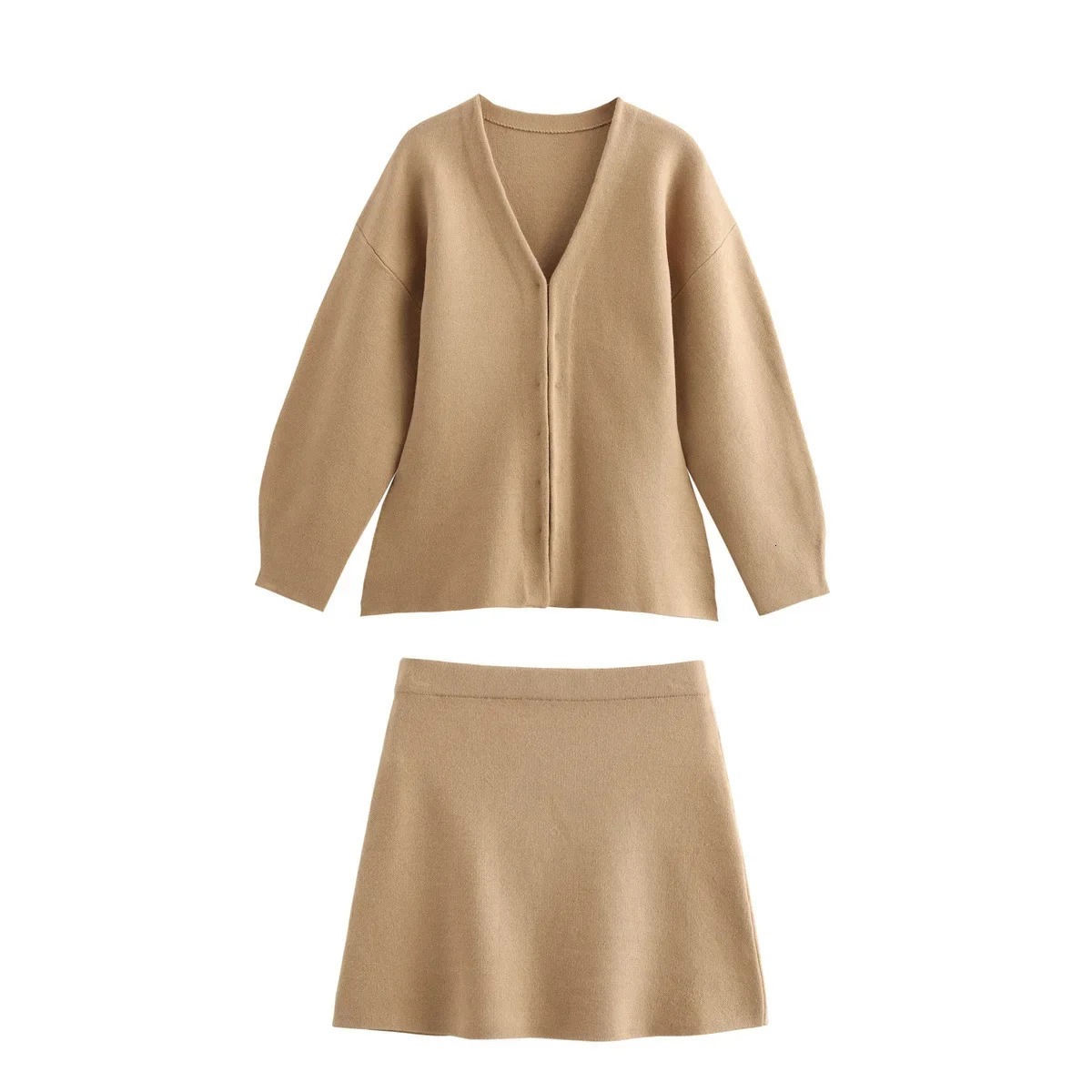 Fashionable Knitted Jacket And Mini Skirt Womens Ensemble Simple Winter Arrival Bodycon Halflength Skirt Set 251013