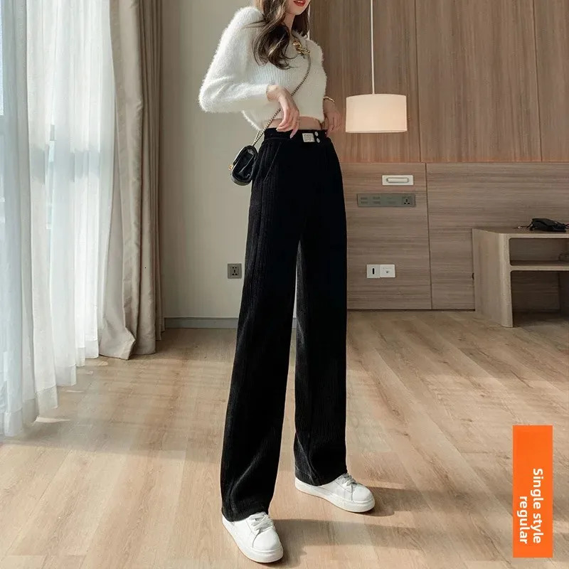 Womens Fleece Lined Wide Leg Pants Autumn Winter Corduroy Slimming Casual Drapey Fashion Loose Fit Trousers 251015