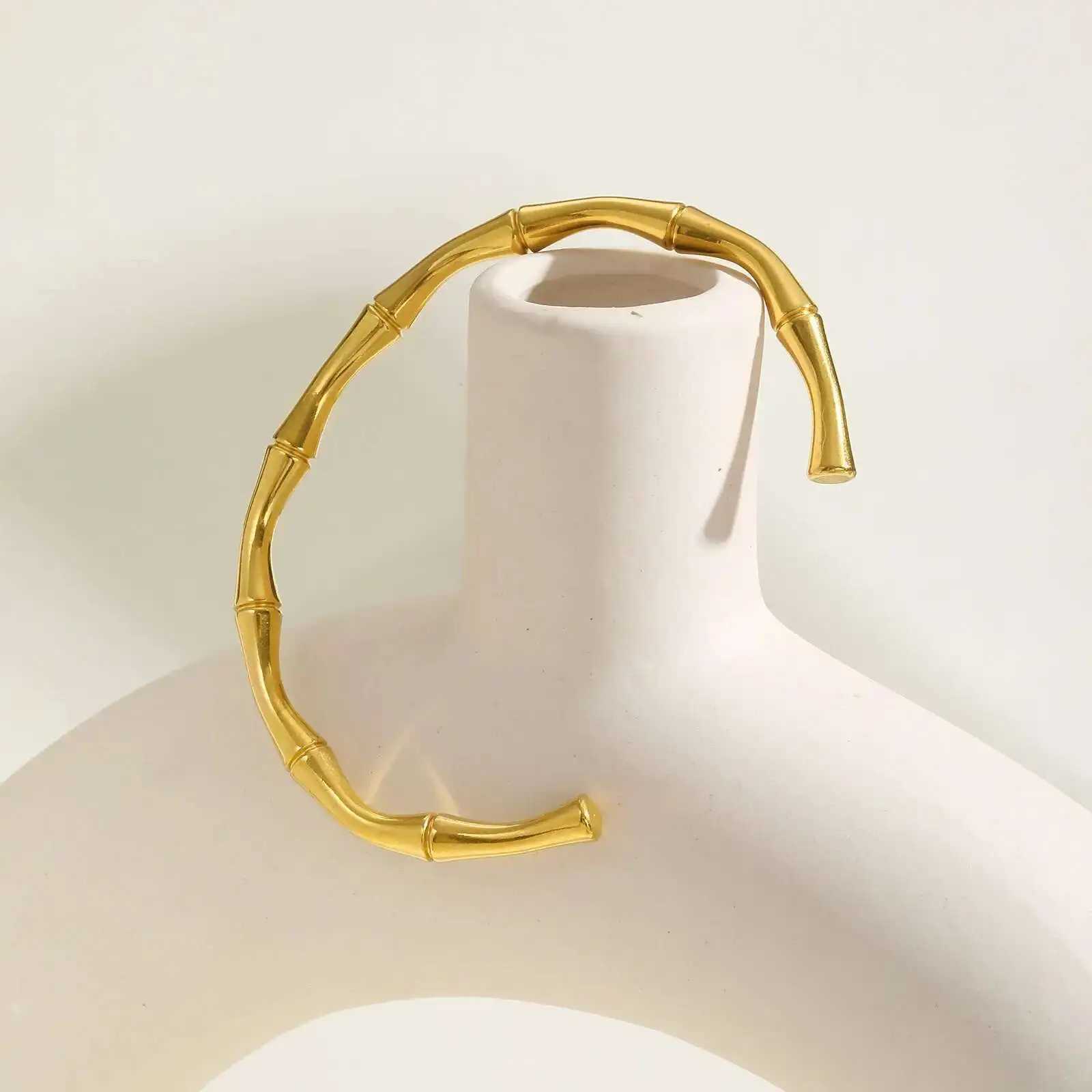 Prjewel Wearresistant Stainless Steel Bracelet For Women Gold Color Waterproof Bamboo Knot Open Bracelet For Girls Party Gifts J251021