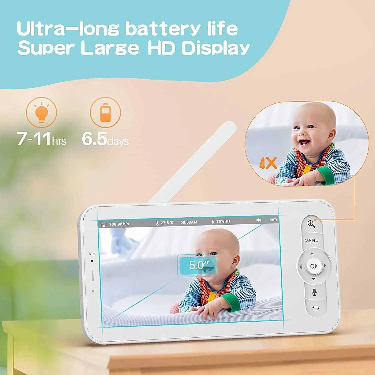 5 3MP Baby Monitor Babyphone Wireles Security PTZ Video Camera HD Night Vision Bebe Nanny VOX Lullabies Temperature Humidity J251121
