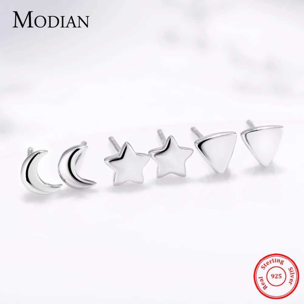 Modian New 6 Style Real 925 Sterling Silver Stars Moon Exquisite Fashion Simple Stud Earrings For Women Triangle Jewelry Brincos J251021
