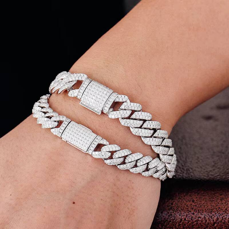 Fine Jewelry Custom 925 Sterling Silver 6mm 8mm 10mm Miami Ice Out Style VVS Moissanite Cuban Link Bracelet for Men
