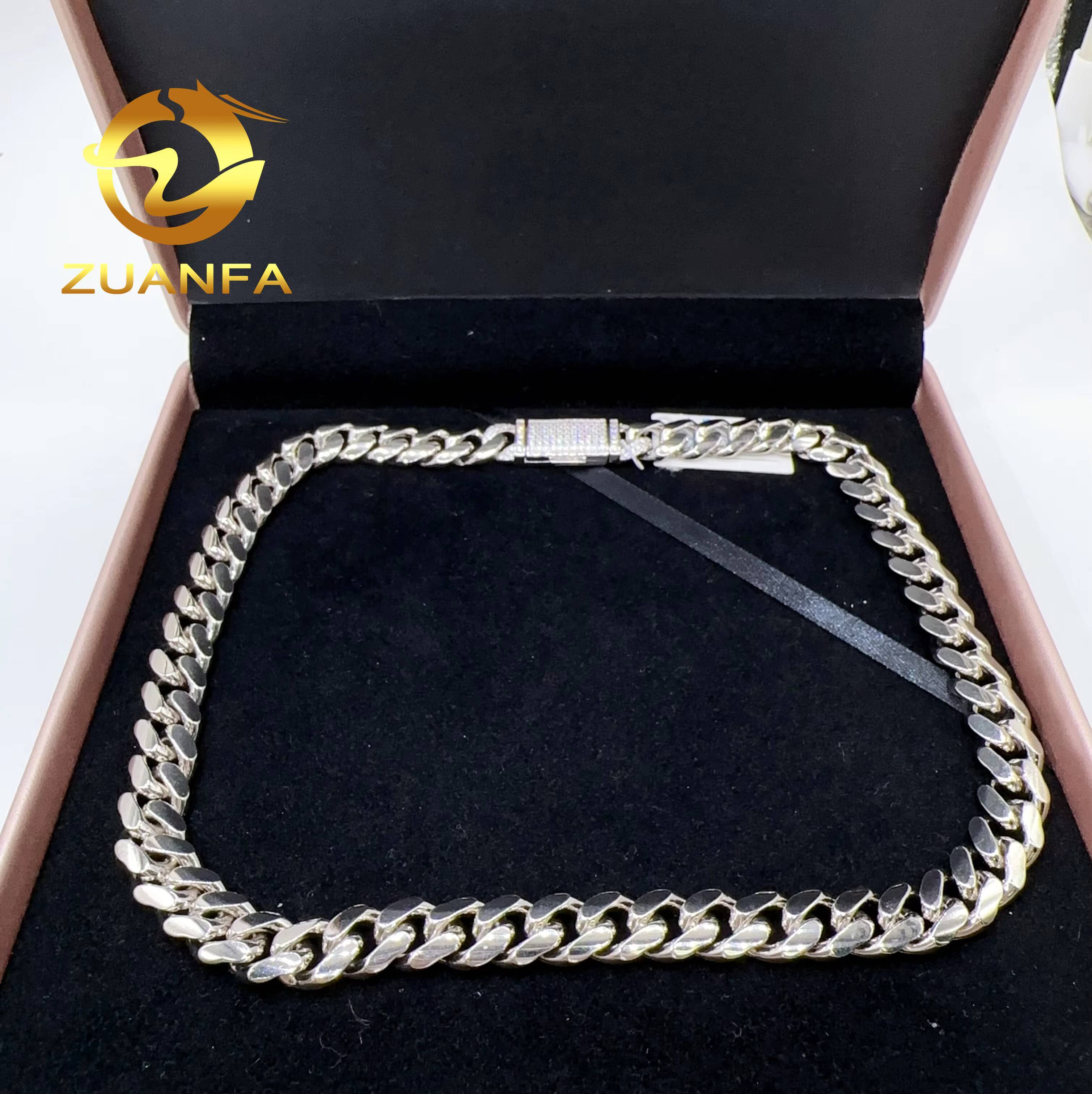 Wholesale Hip Hop Jewelry Luxury 12mm Moissanite Clasp Solid Sterling Silver Miami Cuban Link Chain Necklace for Men