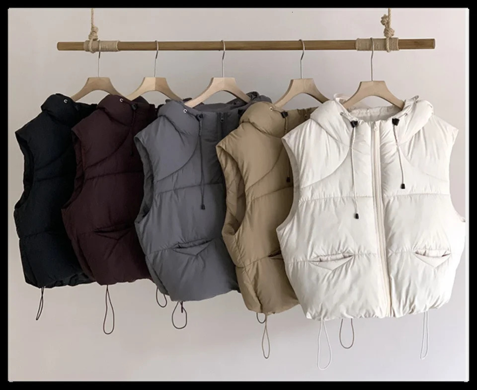 Women Autumn Winter Zip Up Vest Solid Sleeveless Fashion Hooded Waistcoat Lady Casual Street Thick Clothes Warm Outfit Coat 251021