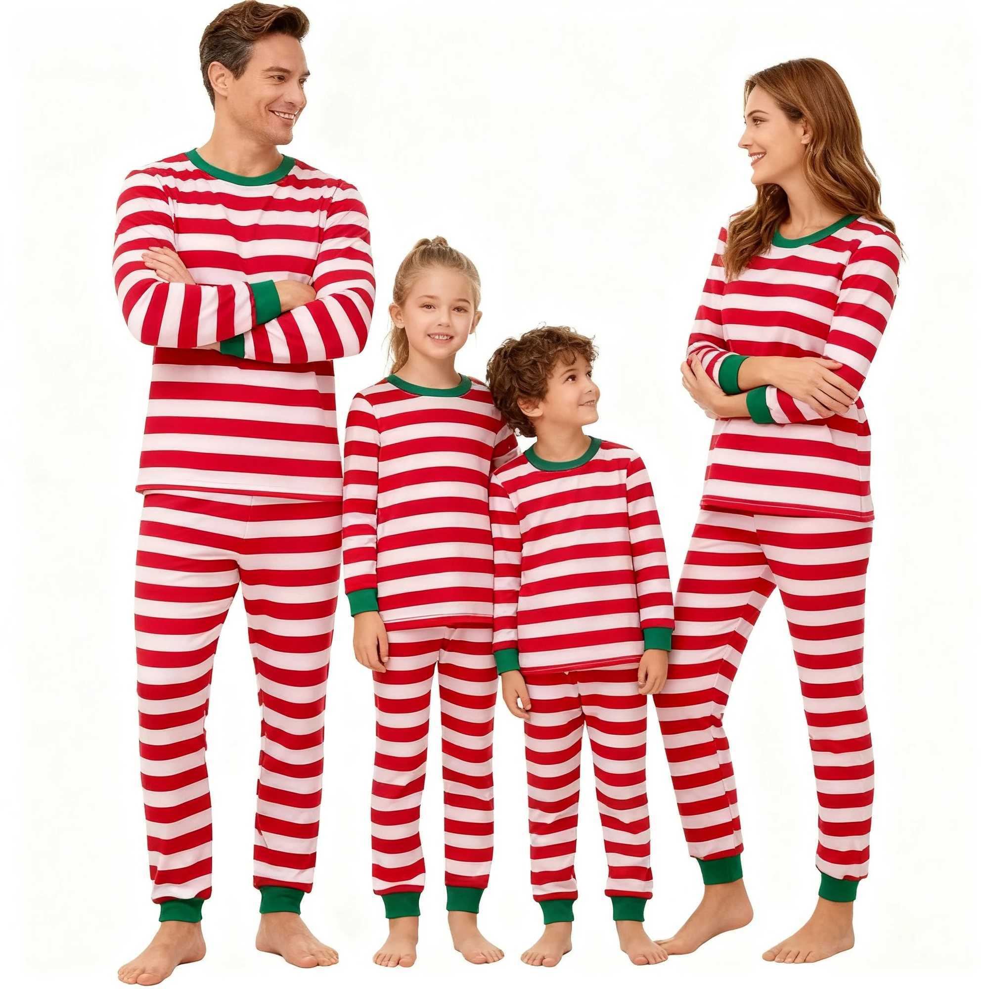 Family Matching Long Sleeve Pajamas Set Christmas Red White Striped Sleepwear for Dad Mom Children Festive Nightwear L251021MMRU