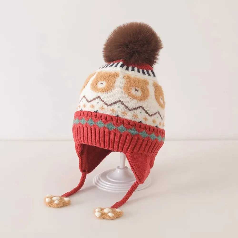 Fashion Pompom Warm Hat Windproof Knitted Beanie Cap Cold Proof Ear Protection Hat Winter J251021