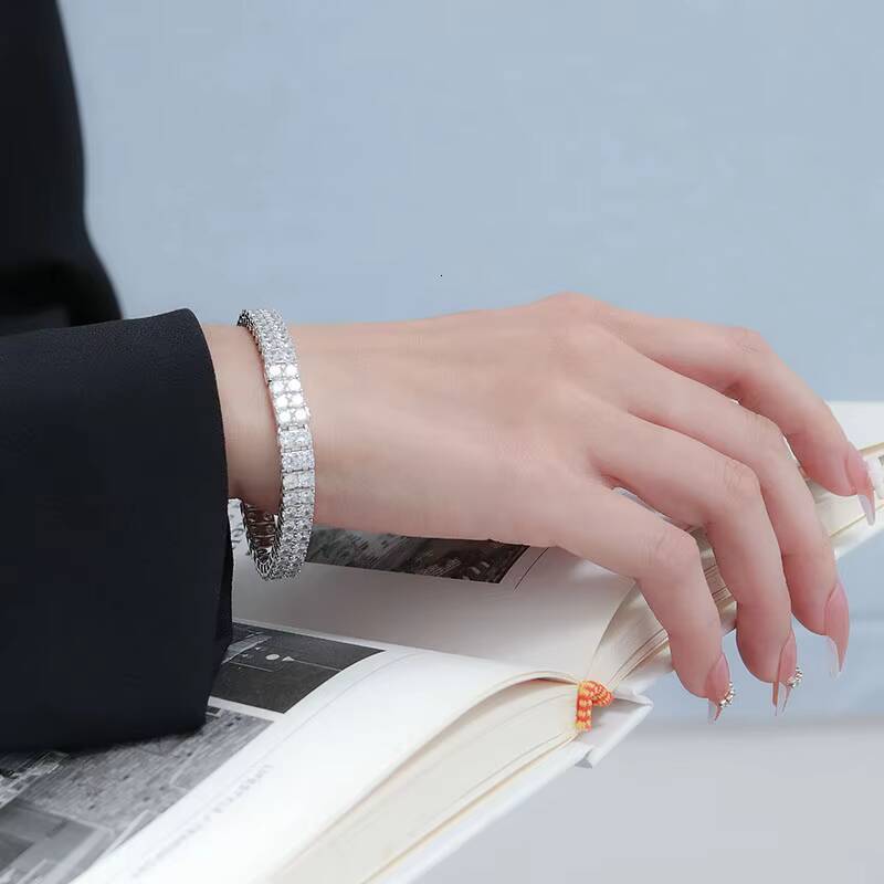 High Quality 925 Sterling Silver Double Row 35mm Moissanite Vvs1 D Color GRA Certified Womens Bracelet Jewelry