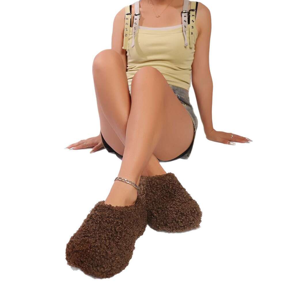 Free Shipping 2025 New Thick-Soled Lazy Closed-Toe Slippers Furry Cotton for Women Lamb Wool Outdoor Mules Single Shoes with Fleece - view 6