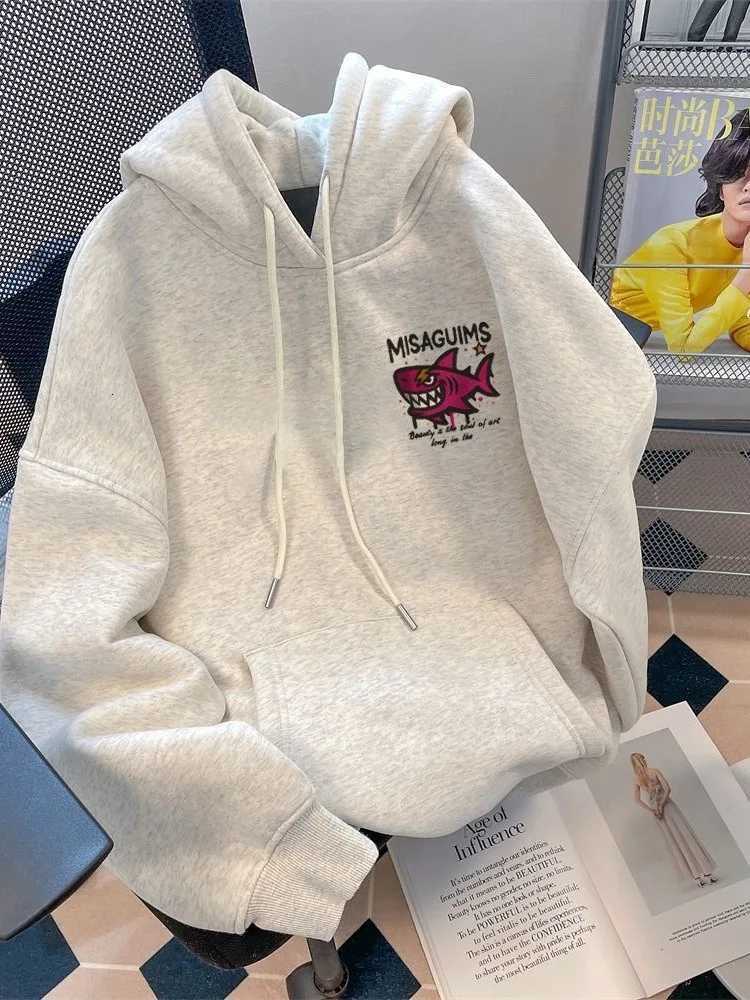 25 American Oversize Tide Brand High Street Shark Print Autumn Winter Loose Casual Daily Sports Warm Men Women Hooded Sweatshirt W251021