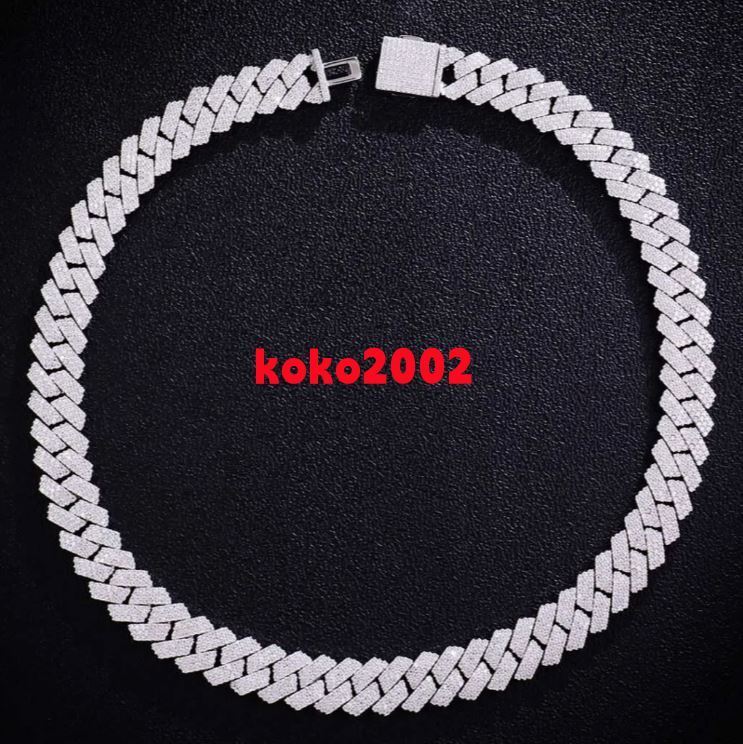 3row Moissanite Diamond Cuban Link Chain Fine Silver Iced Hip Hop Style Necklace High Quality Moissanite Cuban