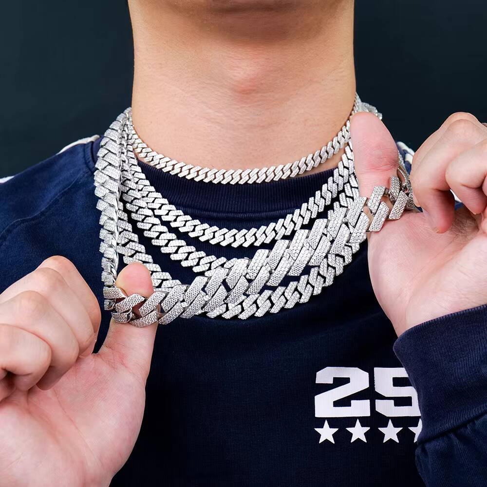 Wholesale Jewelry Hip Hop Iced Out Rhodium Plated 925 Sterling Silver Diamond VVS Mossanite Moissanite Cuban Link Chain for Men
