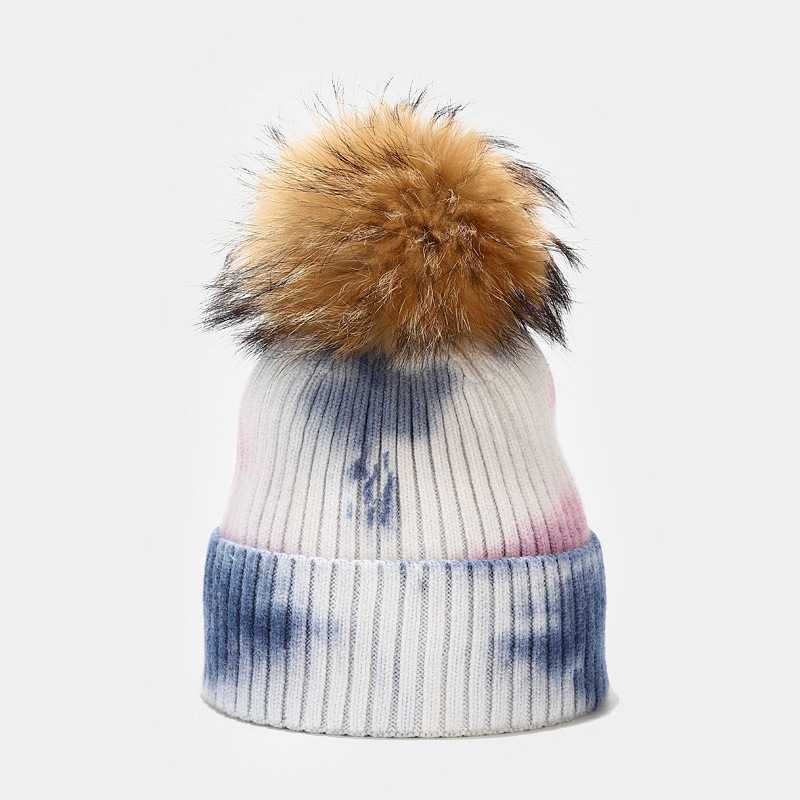 New Raccoon Fur Ball Knitted Hat for Women Autumn and Winter Fur Ball Hat Outdoor Windproof Corespun Yarn Hat H251020