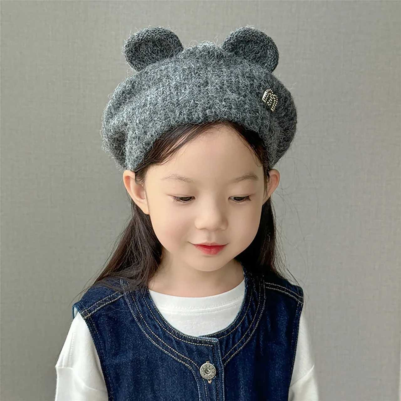 Cartoon Baby Berets Cute Ear Solid Color Toddler Girls Beanie Cap Kids Winter Warm Knitted Wool Painter Hats J251021