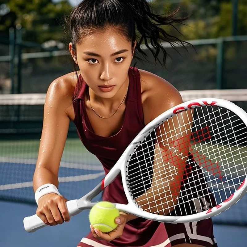 graphite 27 inch tennis racket Adult men women professional carbon fiber stiffness 50 tension offense white black elasticity W251021