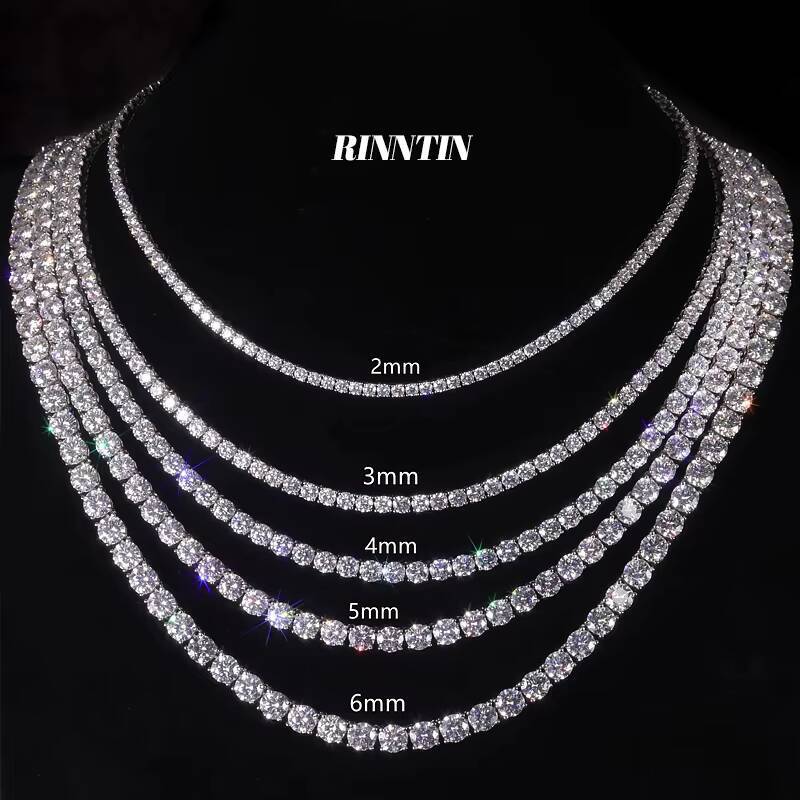 RINNTIN SMN Fine Jewelry Hip Hop 925 Sterling Silver VVS Moissanite Diamond Cluster Tennis Chain Bracelet Necklace for Men Women