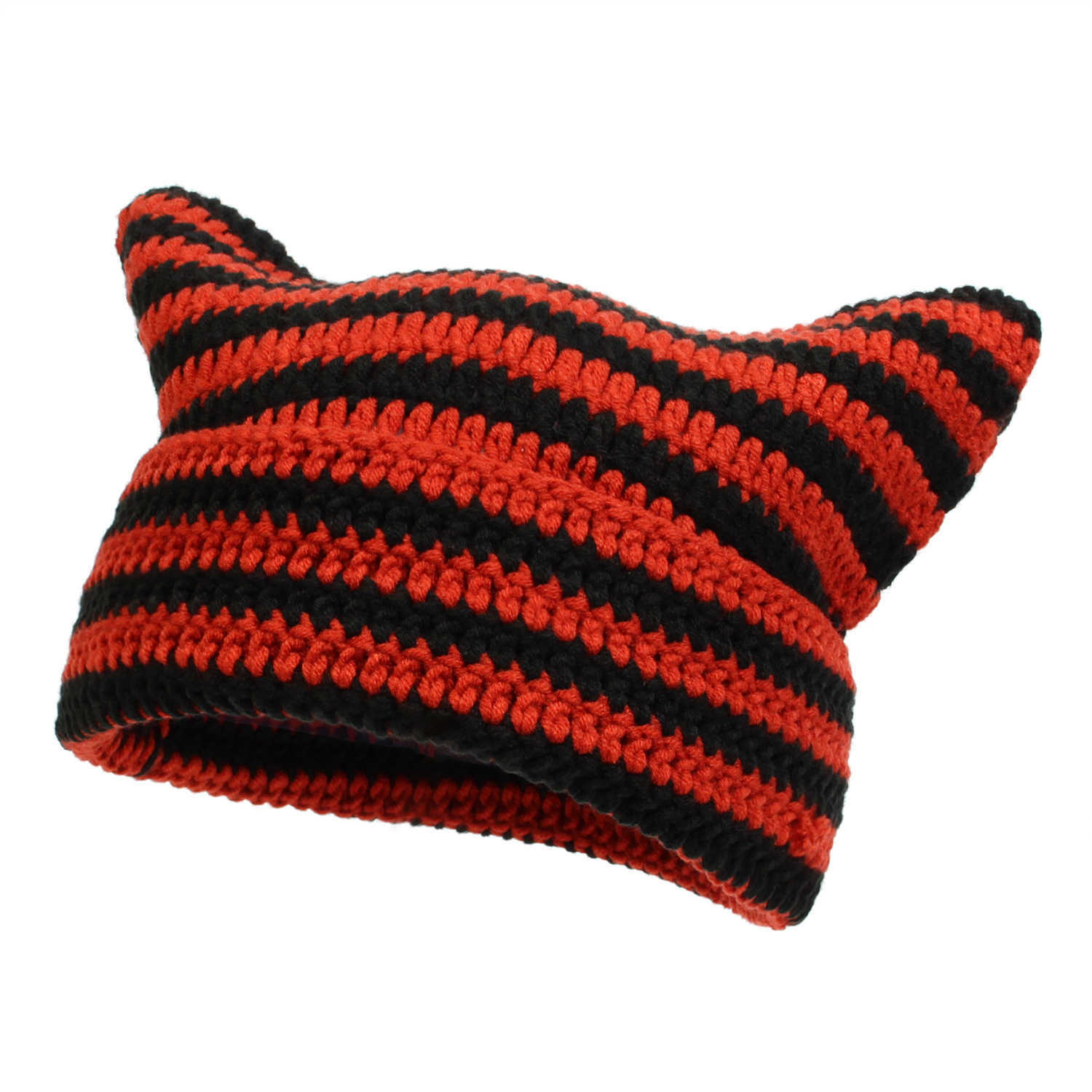New Little Handmade Crochet Wool Hat Striped Hat Cute Cat Ears Casual Warm Hat H251020