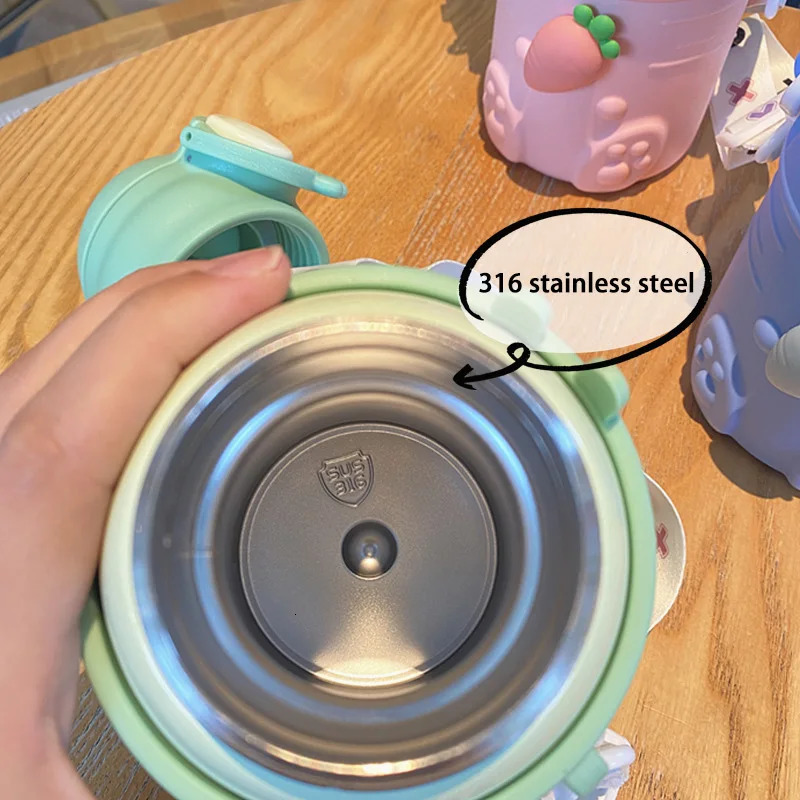 500ml Stainless Steel Thermal Water Bottle For Kids Cartoon Children Thermos Mug With Straw LeakProof Insulated Cup Drinkware 251020 W260226