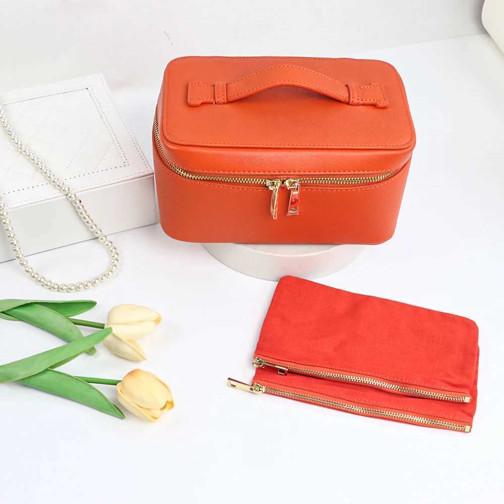 Customized name genuine leather womens travel bath products box bag portable hanging makeup bag box multiset makeup bag boxW251021