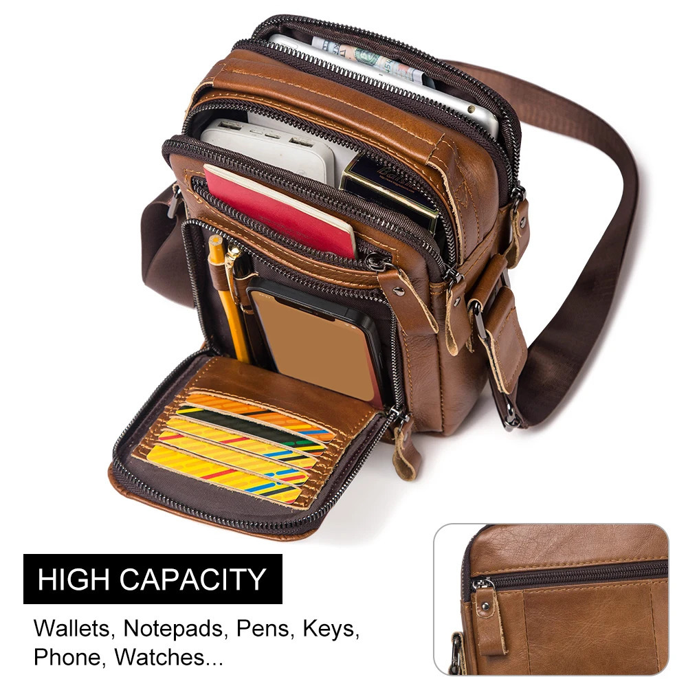 HUMERPAUL 100 Genuine Leather Mens Shoulder Messenger Bag Small Business Crossbody Handbag for Work Male Travel Sling Bolso 251014