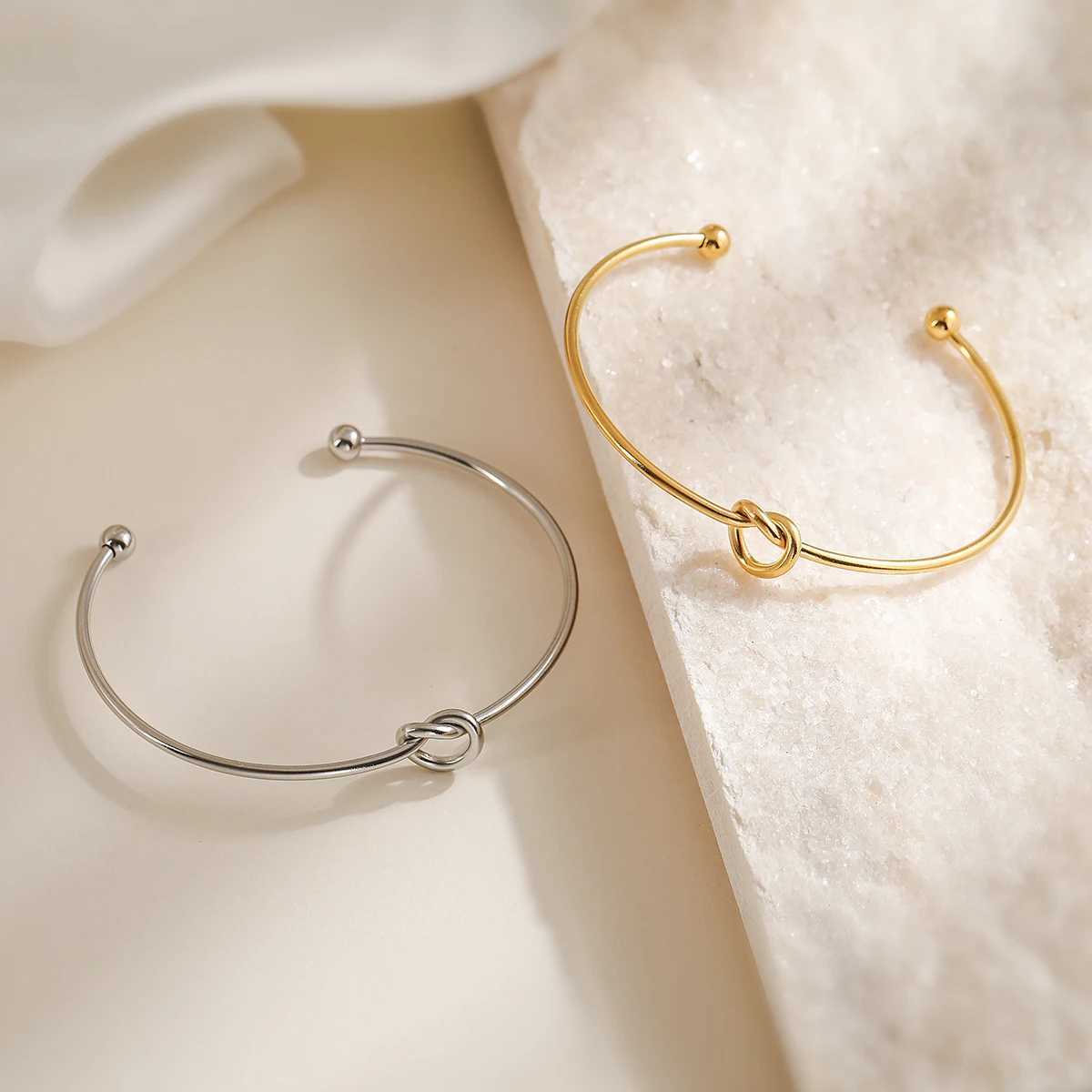 NEWBUY 2024 New Arrival SilverGold Color knot Design Bangles For Women NonFading Stainless Steel Jewelry J251021