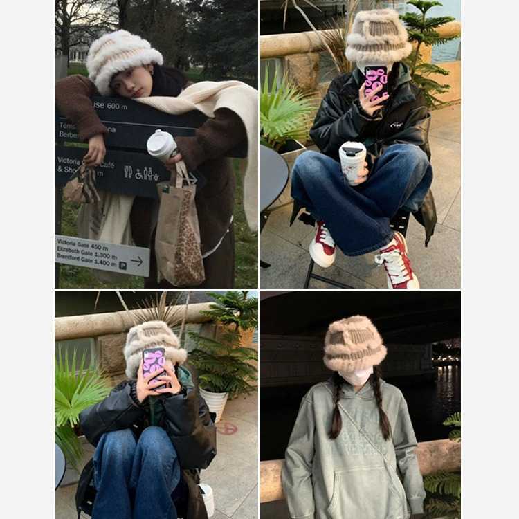 Versatile Rabbit Fur Knitted Fisherman Hat for Women Slimming Autumn and Winter Ear Protection Warm Knit Hat Plush Hat H251020