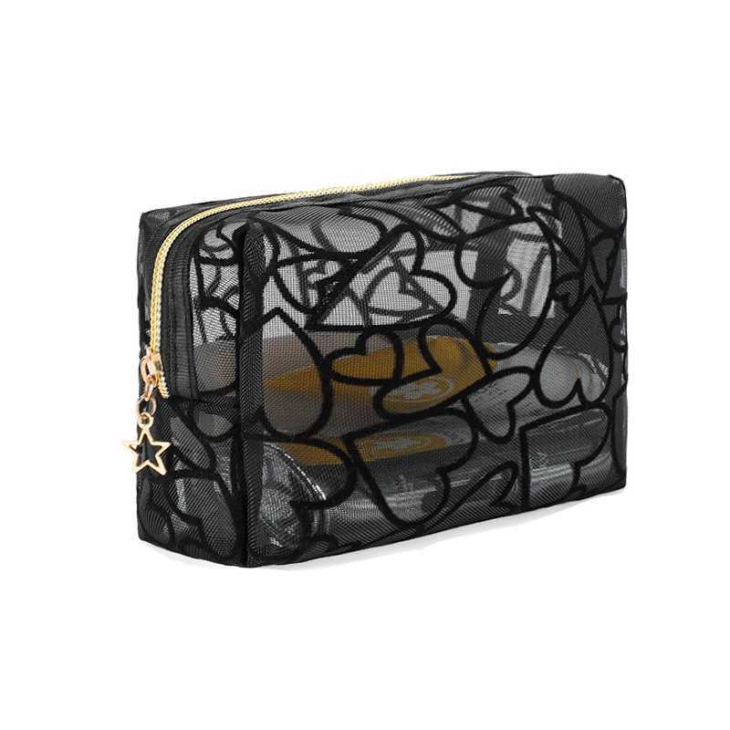 Love style handheld makeup bag travel transparent mesh storage bag travel storage makeup bagW251021