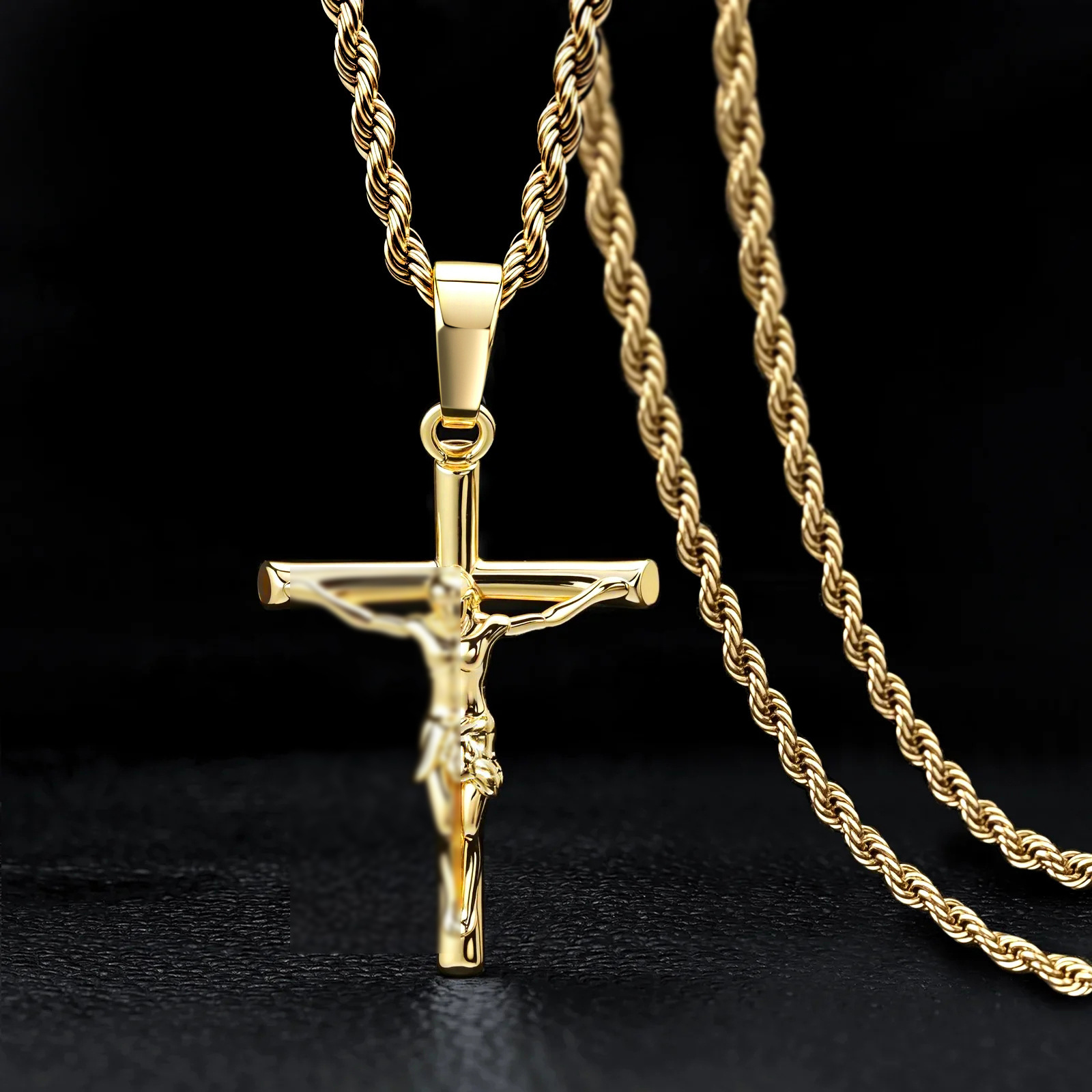 Necklace Gold Plated Non-Fading Personalized High-End Cross Pendant for Men