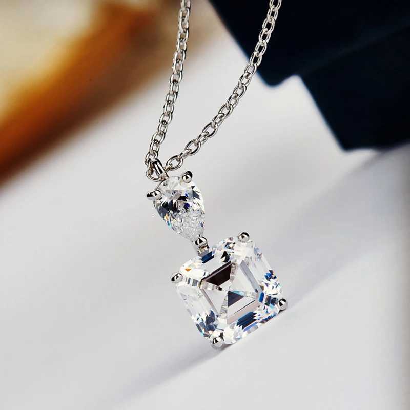 New Luxury Princess Square CZ Pendant Necklace for Women WhiteGreenYellowPink Colors Fashion Wedding Jewelry Drop Shipping D251021