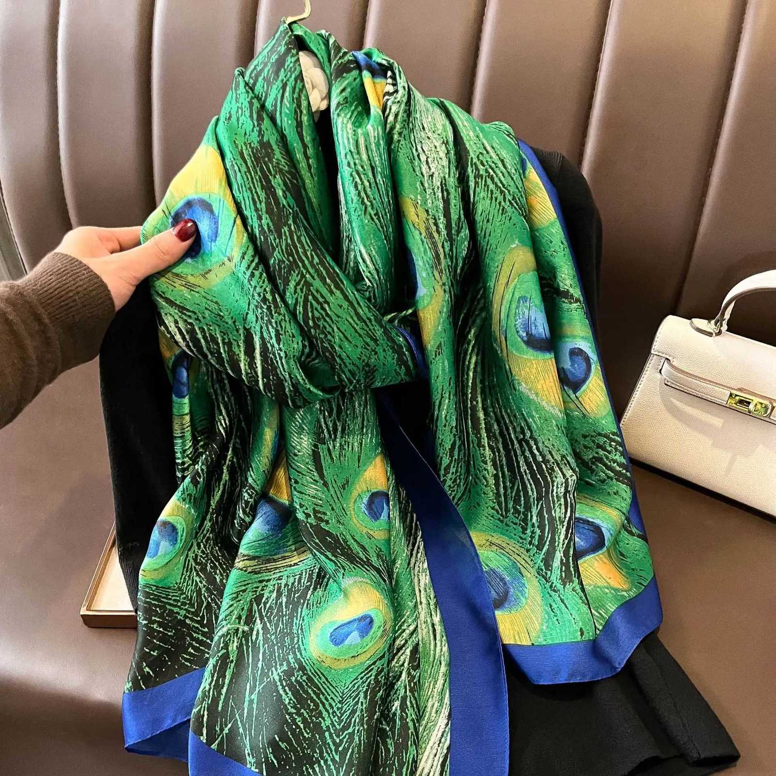 Luxury Brand Large Silk Soft Scarf Women Stylish Print Long Shawl Handkerchief Summer Elegant Travel Wrap Hot 90180cm W251021