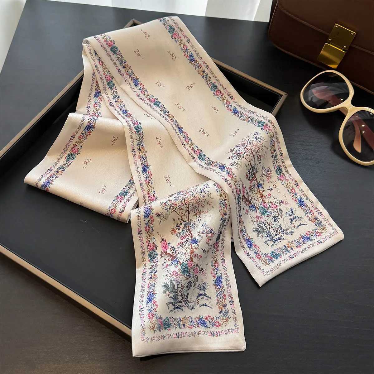 Floral Print 12145cm Long Ribbon Silk Scarf Wen Neck Scarves band Fa Skinny Neckerchi Hair Band Neck Tie Bag RibbonW251021