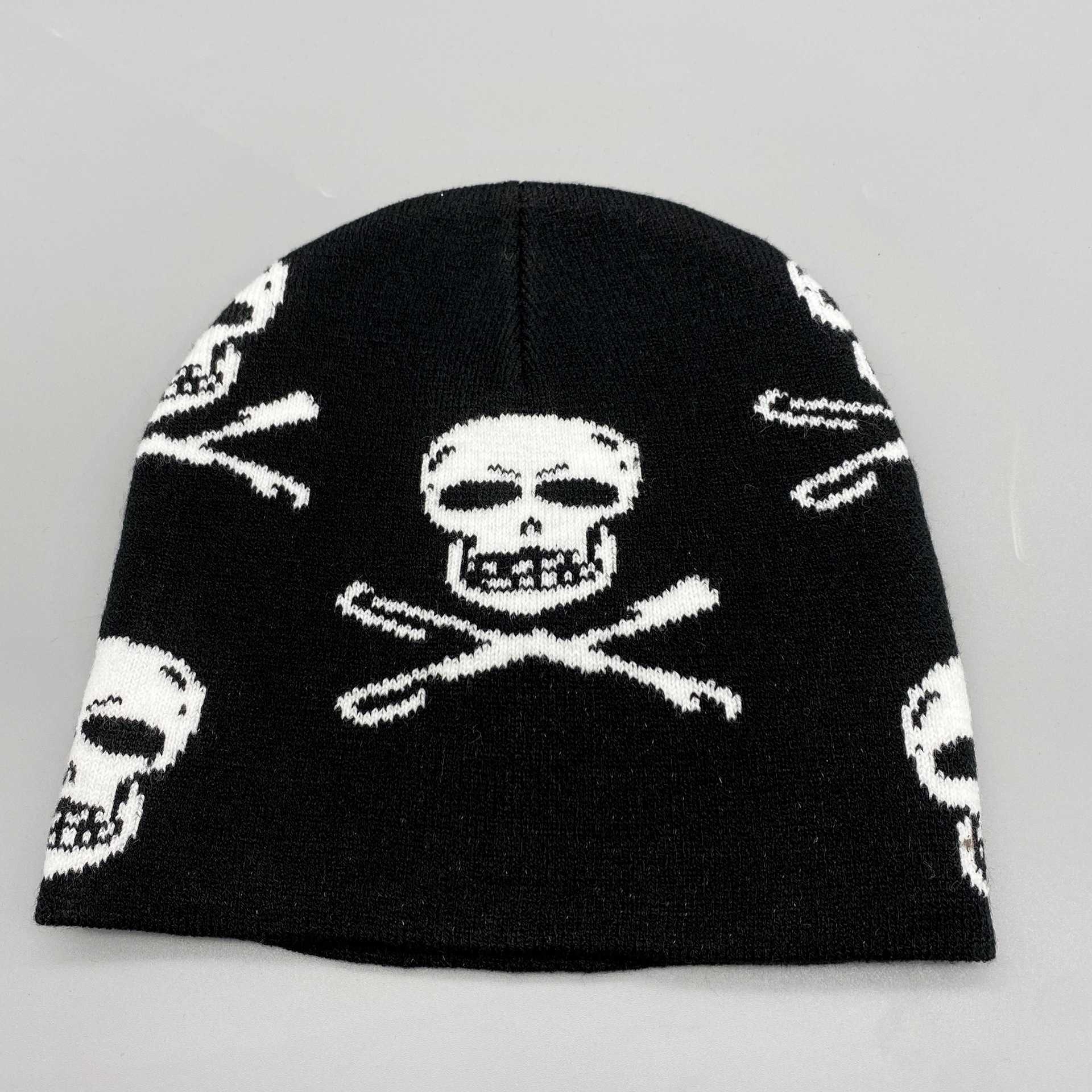 Skull Knitted Hat Halloween Outdoor Cycling Warm Round Top Graffiti Dark Series Fashion Trendy Knit Hat H251020