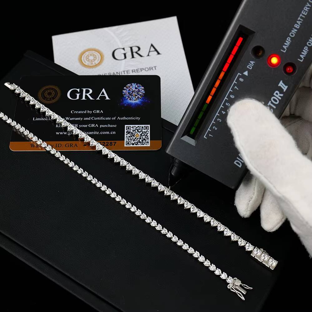 High Quality Jewelry Women Iced Out 3mm 4mm 925 Sterling Silver Vvs Vvs1 Diamond Moissanite Mossanite Heart Tennis Bracelet
